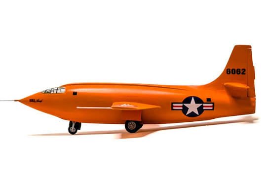 Orange Bell X-1 rocket-powered aircraft in side profile